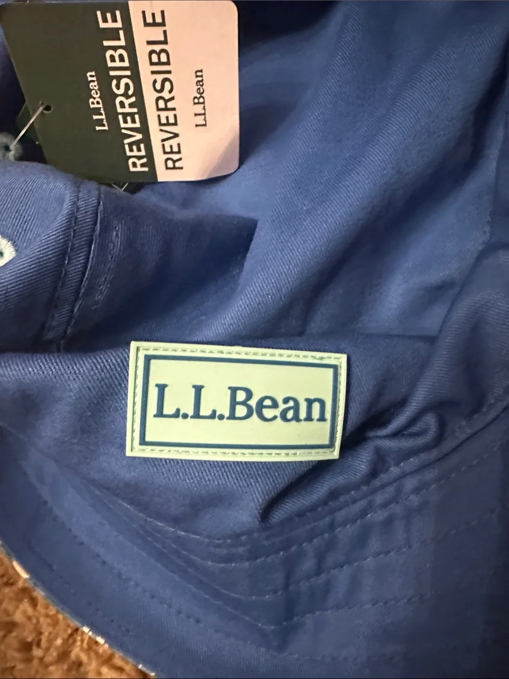 L.L. Bean Kids reversible Floral Bucket Hat - Blue with Peach and Green Accents